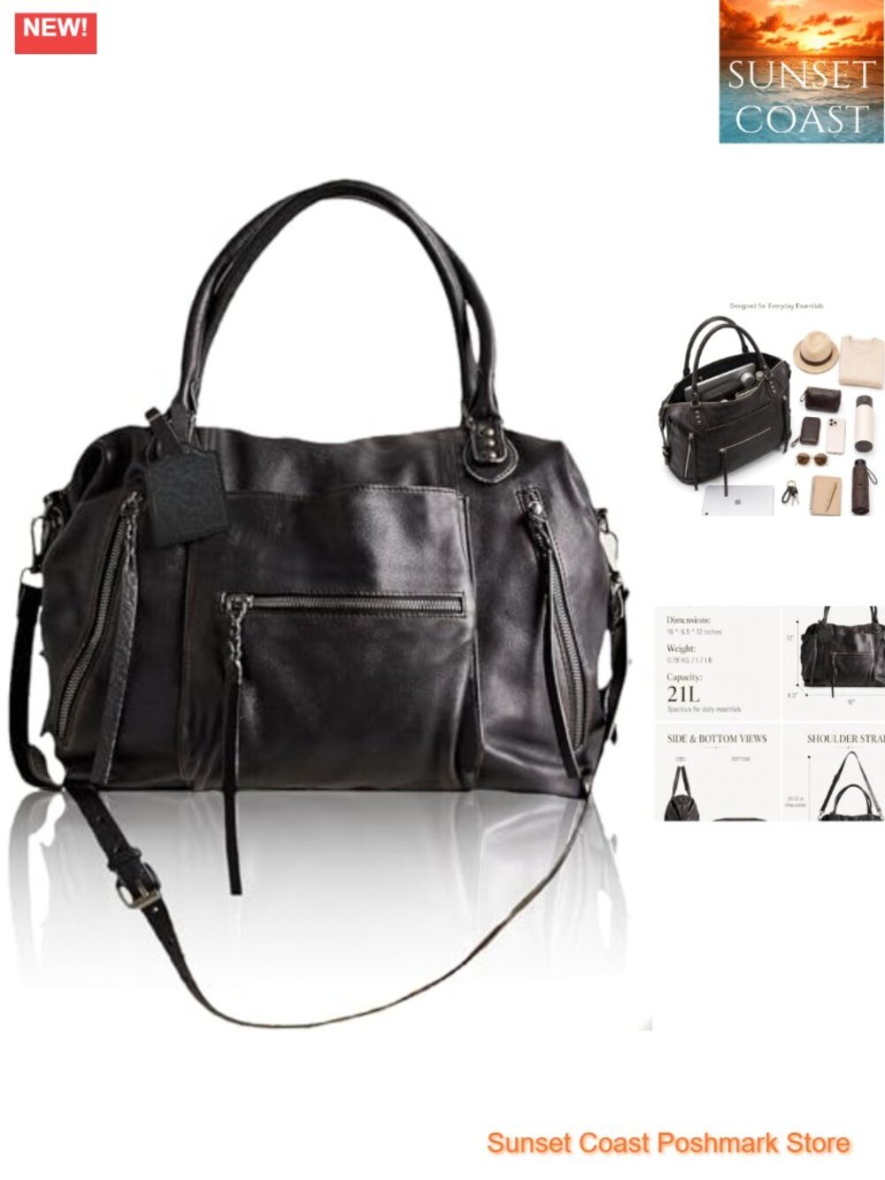 Vegan Leather Large Tote Bag with Zipper Adjustable Strap Hobo Handbag